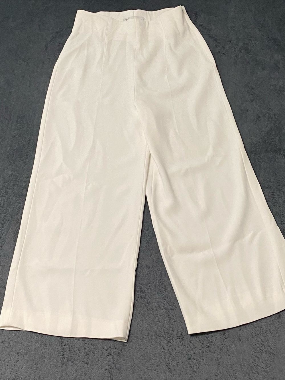 Zara High Waist Wide Leg Pants Womens S White Crepe Cropped Trouser Minimalist